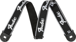 Fender Quickgrip Secure musta-valkoinen kitarahihna logolla (uusi)