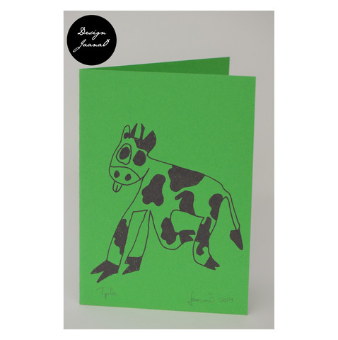 Lehmä - taitettu kortti - tumman vihreä