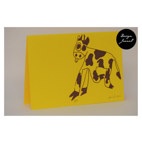 Lehmä - taitettu kortti - keltavioletti