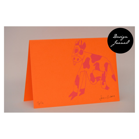 Lehmä - taitettu kortti - oranssipinkki