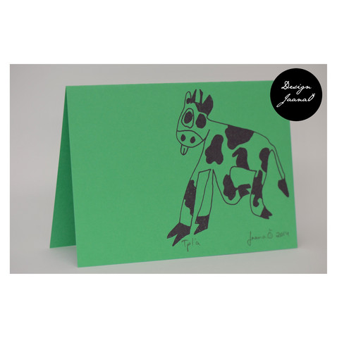 Lehmä - taitettu kortti - vihreävioletti