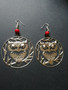 Big owl earrings with red shell beads