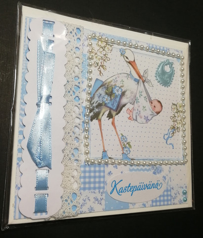 Kortti kastepäivänä haikara vaaleansininen