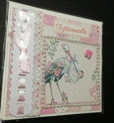 Handmade pink baby card with stork