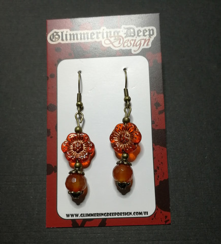 Orange red flower earrings