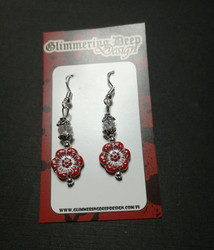 Red and silver colour flower earrings