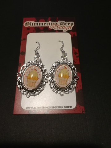 Muffin Cabochon Earrings with hearts