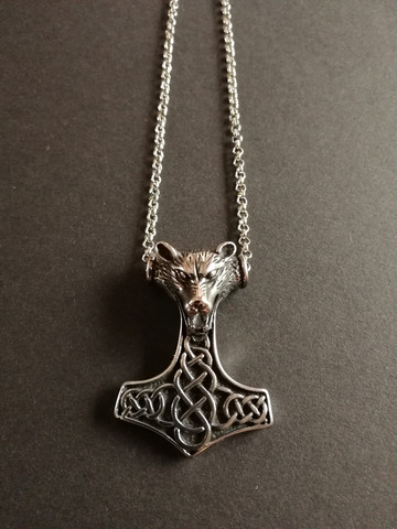 Thor's hammer necklace wolf with chain