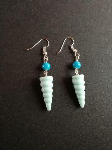 Mint unicorn horn earrings with blue beads
