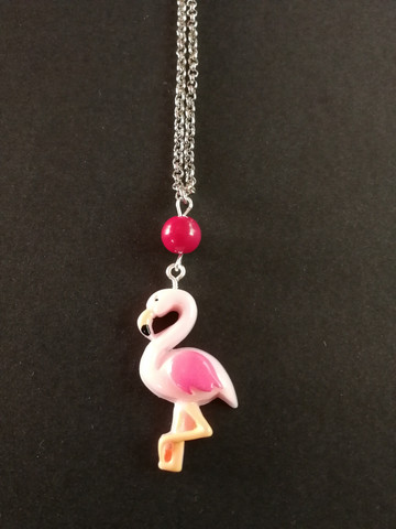 Flamingo necklace with pink bead