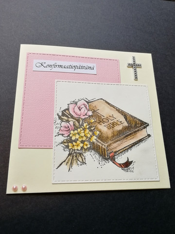 Light pink confirmation card Holy bible