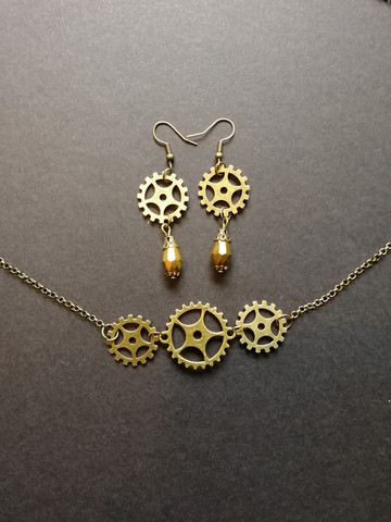 Steampunk gear jewelry set