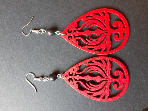 Large red wooden earrings