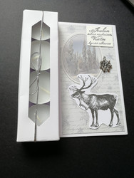 Christmas candle card with reindeer and a view