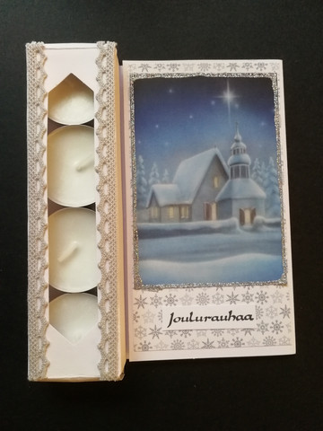 Kynttiläkortti joulurauhaa kirkko