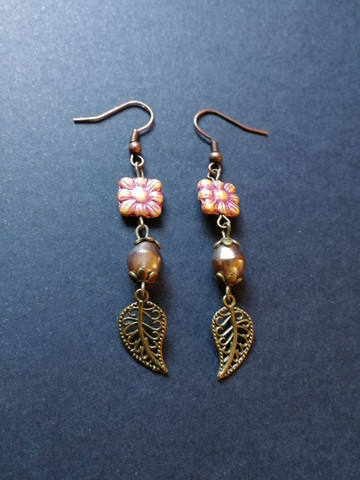 Flower and leaf earrings