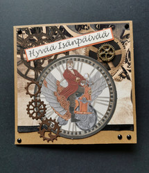 Isänpäiväkortti steampunk moottoripyöräilijä