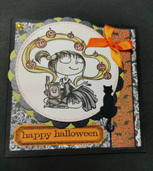 Halloween kortti tyttö ja kurpitsat