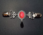 Sweater clip red glass on silver colored base