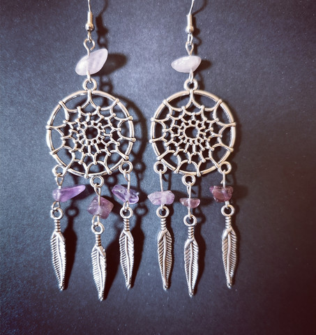 Dreamcatcher earrings with amethyst stonebeads