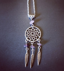 Dreamcatcher necklace with amethyst stones