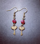 Bronze Key Earrings with red beads