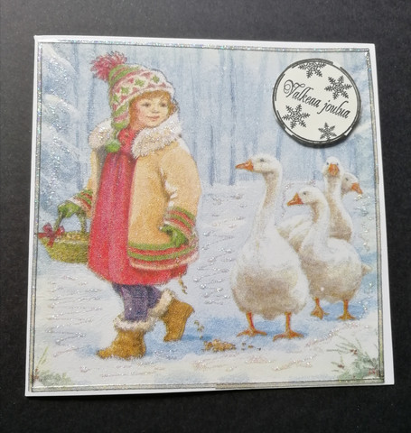 Girl and goose Christmas card