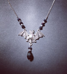 Bat necklace with black beads