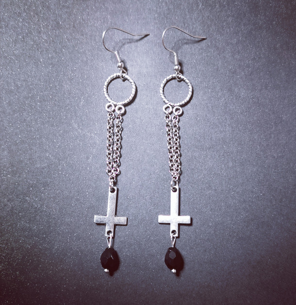 Hanging cross earrings - Glimmering Deep Design