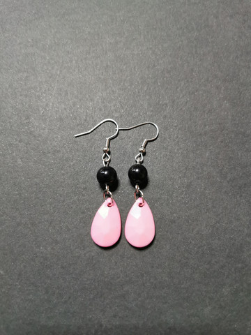 Colourful pink droplet earrings with black beads