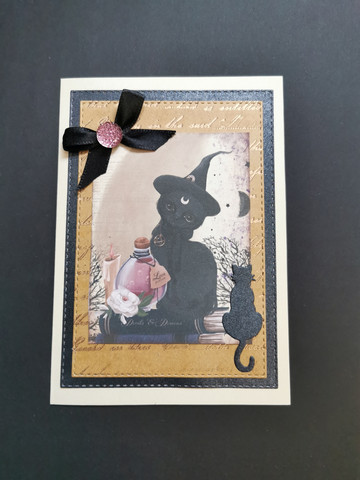 Black cat with a hat card