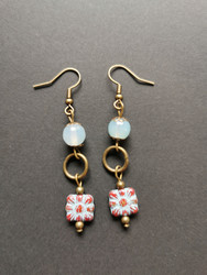 Light blue flower earrings with aquamarine beads