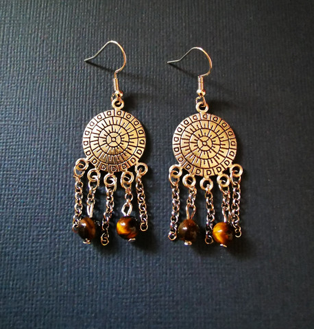 Viking earrings with Tiger eye stone beads