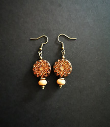 Brown and orange flower earrings