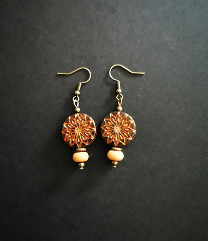 Brown and orange flower earrings