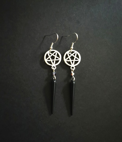 Pentagram earrings with black spike