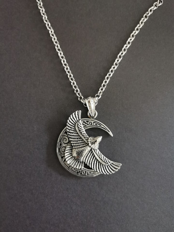 Bird and moon necklace