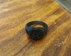 Black resin ring raised pentagram