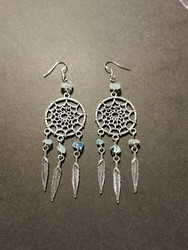 Dreamcatcher earrings with aquamarine stone beads