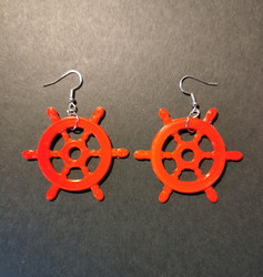 Red wheel earrings