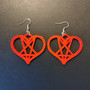 Red heart pentagram earrings