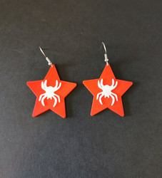 Red and white star spider earrings