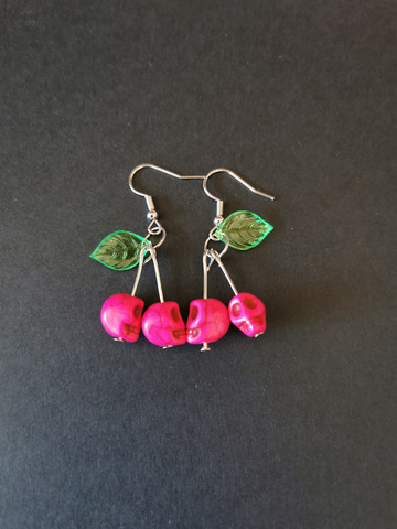 Pink skull cherry earrings