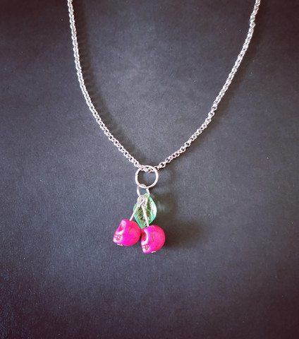 Pink skull cherry necklace