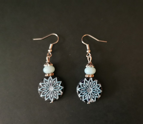 Black and blue flower earrings