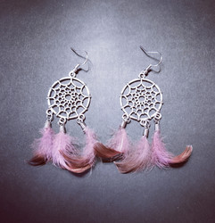 Dreamcatcher earrings with purple feather