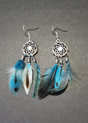 Dreamcatcher earrings with blue feather 4