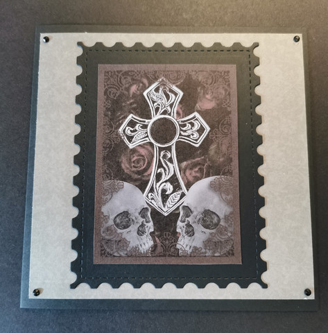 Cross card with skulls