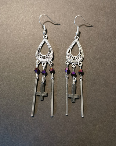Black inverted cross earrings