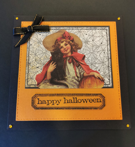 Halloween girl and cat card